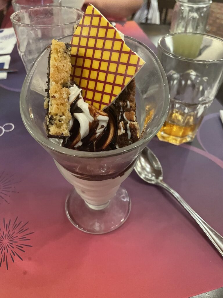 cowboys treat which was a vanilla flavoured sundae, crunchy brownie and caramel sauce